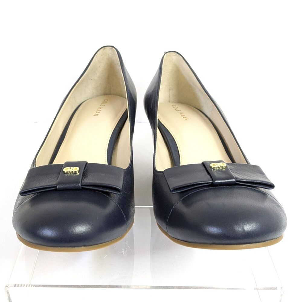 Cole Haan Adair Navy Blue 9B Leather Wedge Heels Pumps W13162 Business Casual - Picture 8 of 14